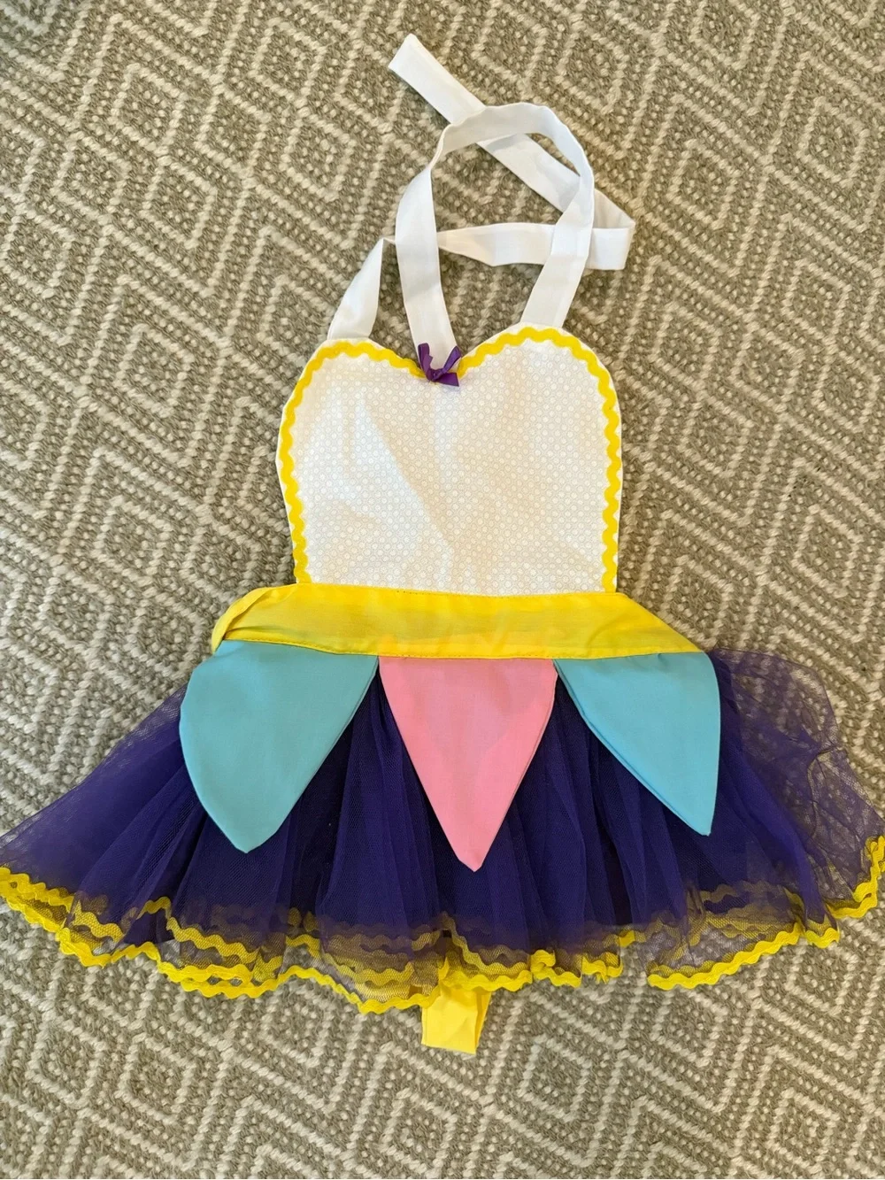 Baby Chip Purple Tulle Costume Apron with Yellow Trim and Pastel Petals